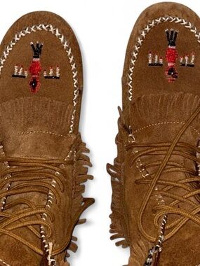 Brown Suede Fringe Ankle Booties with Embroidered Detail